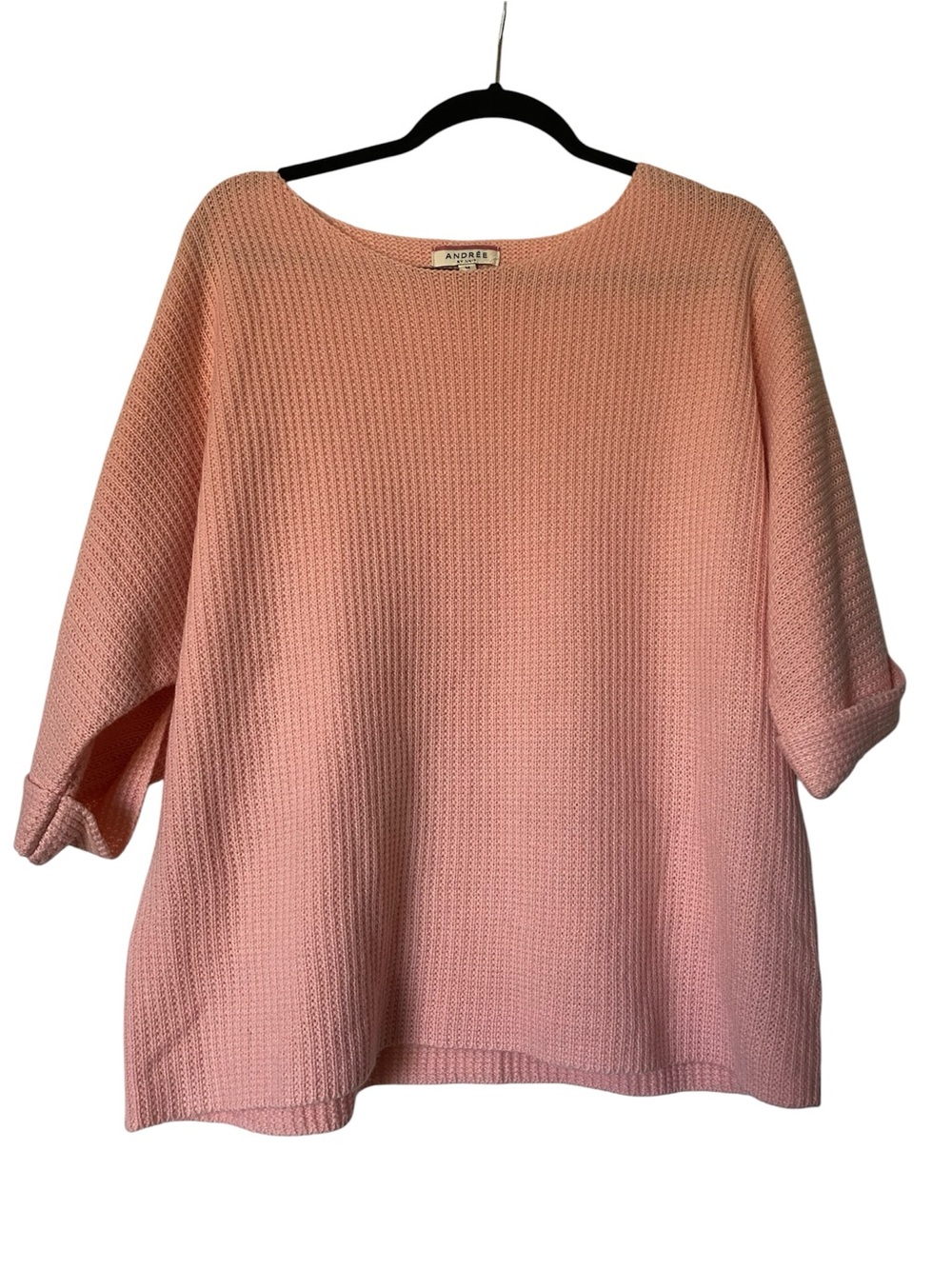 Andrée by Unit Pink Ribbed Knit Short Sleeve Sweater Boxy